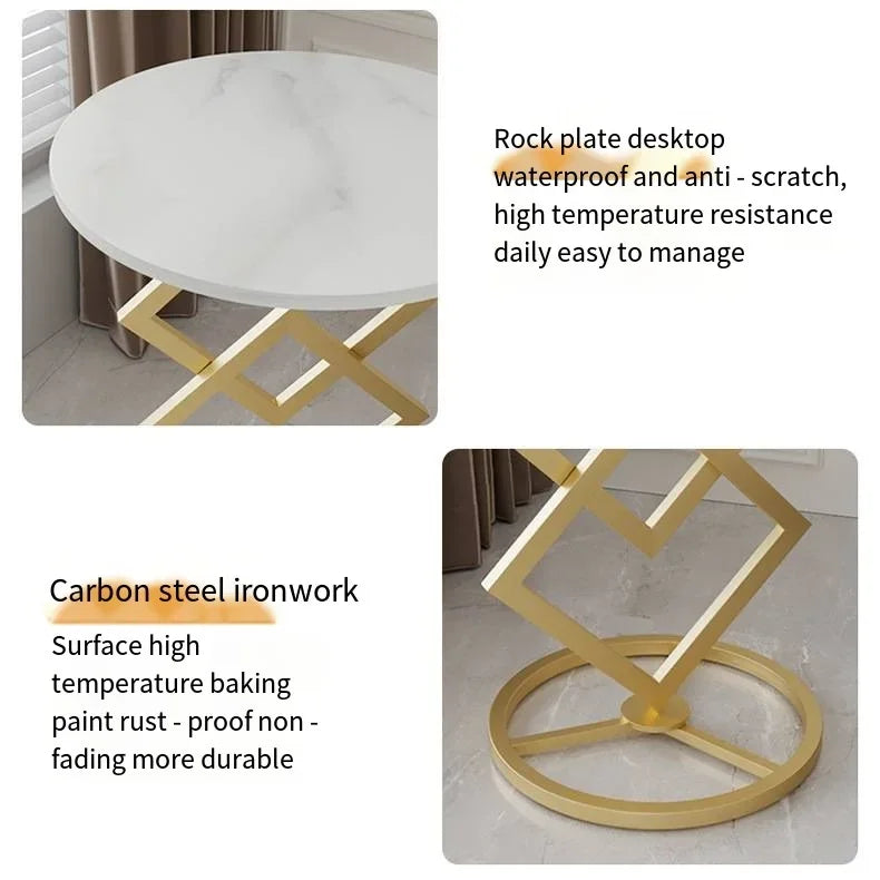 Round Coffee Table Modern Coffee Table Sofa Table Tea Desk for Living Room Office Desk, Balcony with Metal Legs Side Desk