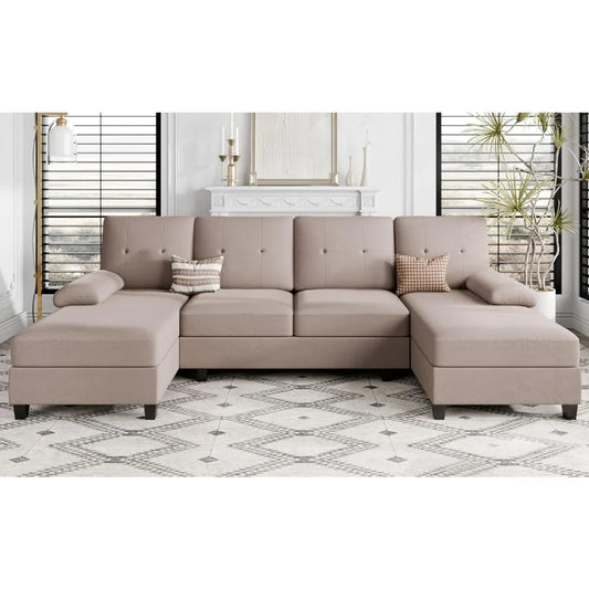 Beige Couch Living Room Sofas U Shaped Sofa Couch With Double Chaise Sectional Couches for Living Room Sofy Do Salon Chair Rooms