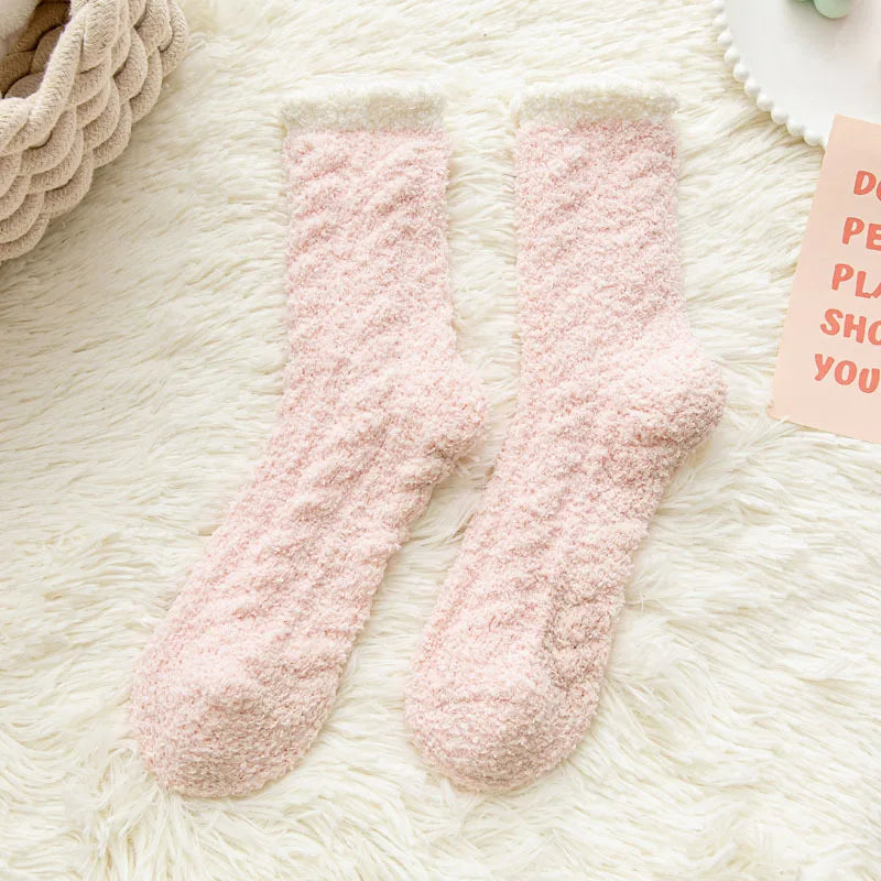 1 Pair Women Winter Warm Fluffy Fuzzy Socks Thick Thermal Soft Kawaii Mid Socks Coral Fleece Home Floor Sleep Fluffy Socks