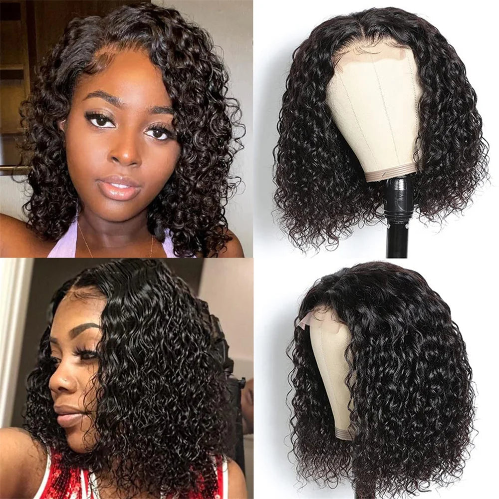 Human Hair Lace Wigs HD Transparent Water Wave Short Curly Bob Wig 13x4 Lace Frotal Wig Cranberry Hair 4x4 Lace Closure Wig