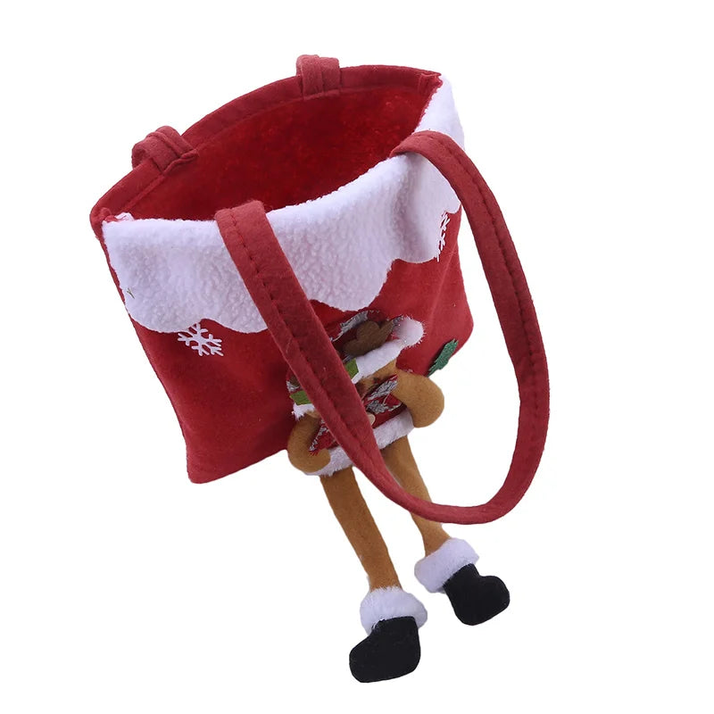 New Christmas Santa Sack Children's Christmas Gifts Candy Stocking Bag Elegant Santa Claus Printed Linen Christmas Candy Bag