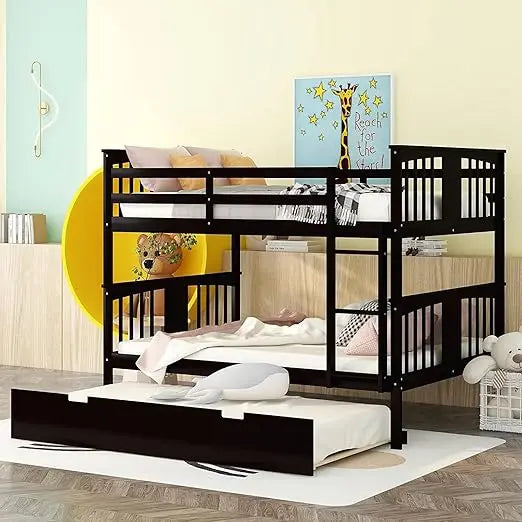 Full Bunk Bed, for Adults Kids Teens, Detachable Wood Full Bunks Bed Frame with High Length Guardrail,Solid Wood Bunk Beds