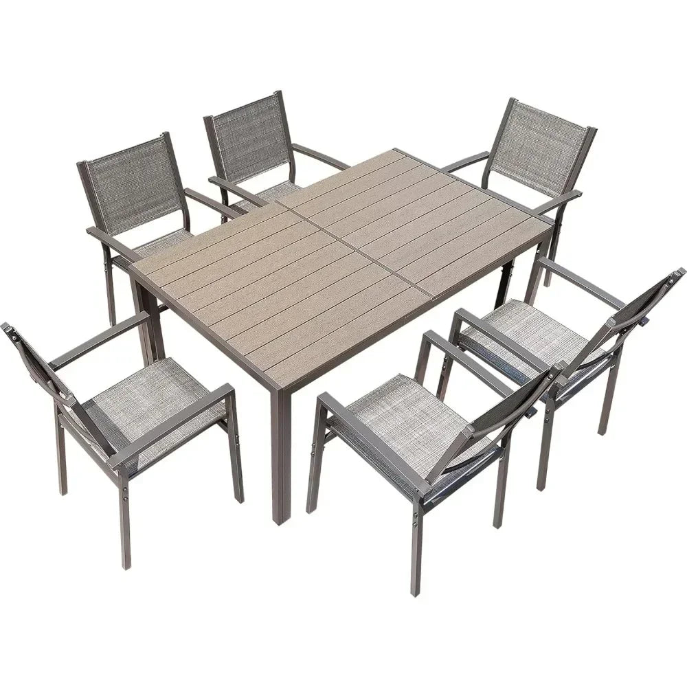 7 Piece Terrace Dining Outdoor Furniture Set with Weatherproof Table and 6 Stackable for Garden Suitable for gardens courtyards