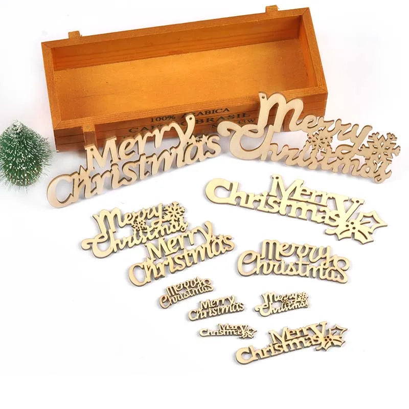 2-30pcs Natural Wooden "Merry Christmas" Pendant DIY Crafts Handmade Hanging Ornaments Party Home Wood Creative Fonts Xmas Decor