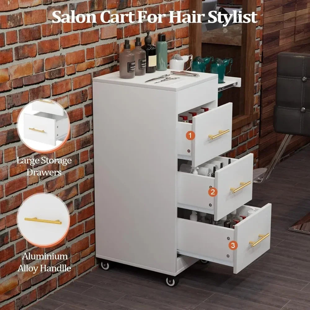 Wood Salon Trolley Cart with Wheels, Hair Cart Mobile Storage Cabinet,Hairdressing Styling Tools Organizer,Rolling Salon Station