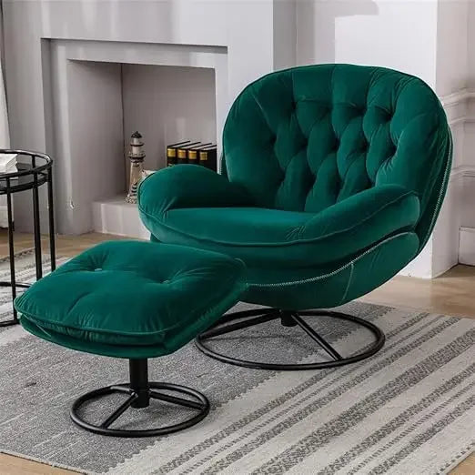 Velvet Swivel Accent Chair with Ottoman Set,  Comfortable Single Leisure Sofa Chair with 360 Degree Swiveling,Living Room Chairs