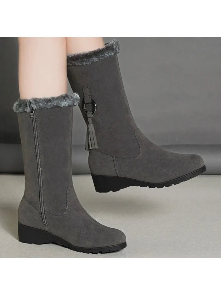 Women Snow Boots Winter Female Boots Thick Plush Zipper Non-slip Thigh High Boots Fashion Warm Fur Woman Winter Shoes