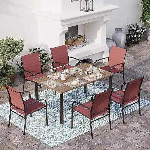 Patio Dining Sets , Wood-Like Table Top for Outdoor Kitchen Lawn Garden,Backyard,Outdoor Dining Chairs Rectangular Dining Table