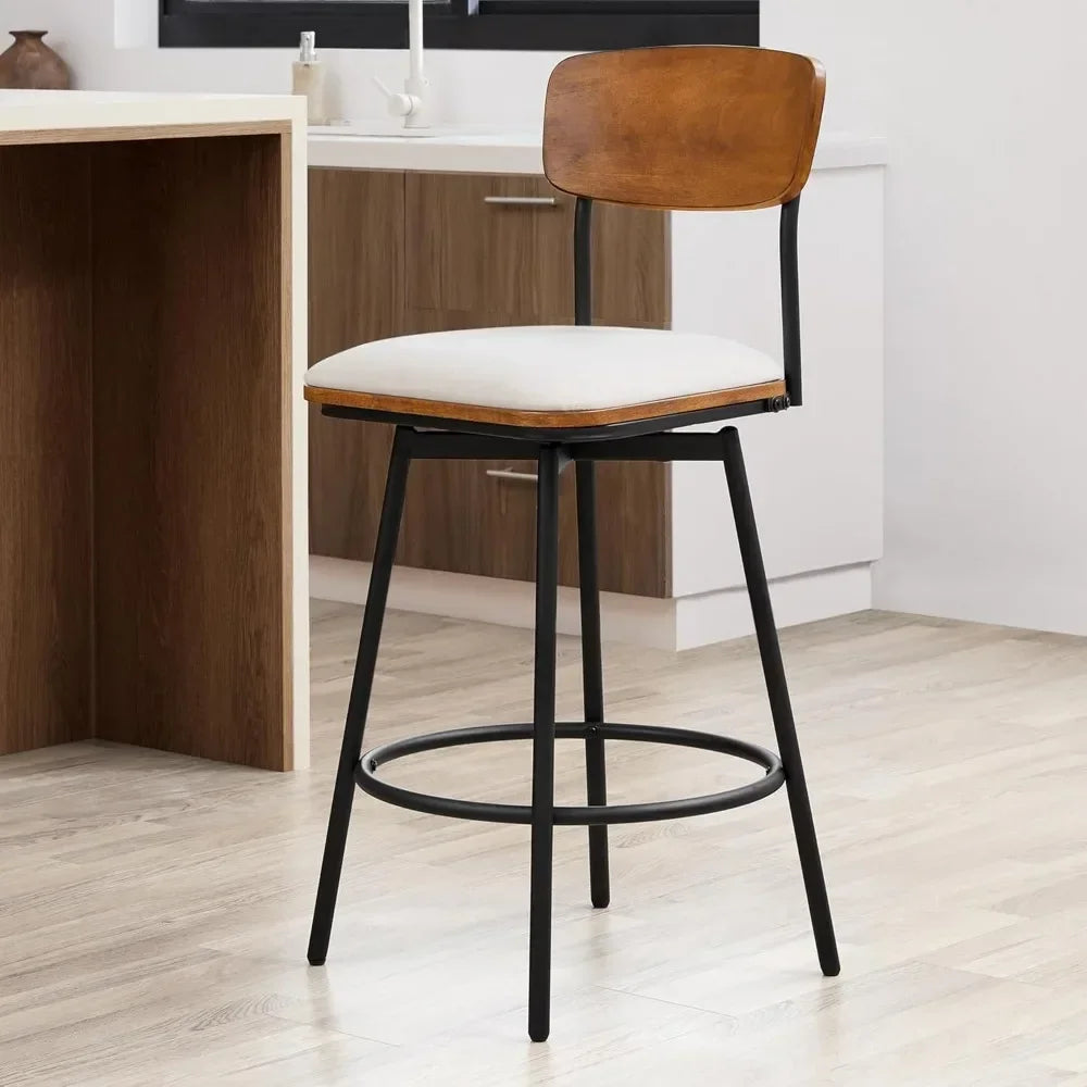 Swivel Counter Height Bar Stools with Back, Fabric Upholstered Barstools 27" Seat Height, Metal & Wood Frame Set of 2