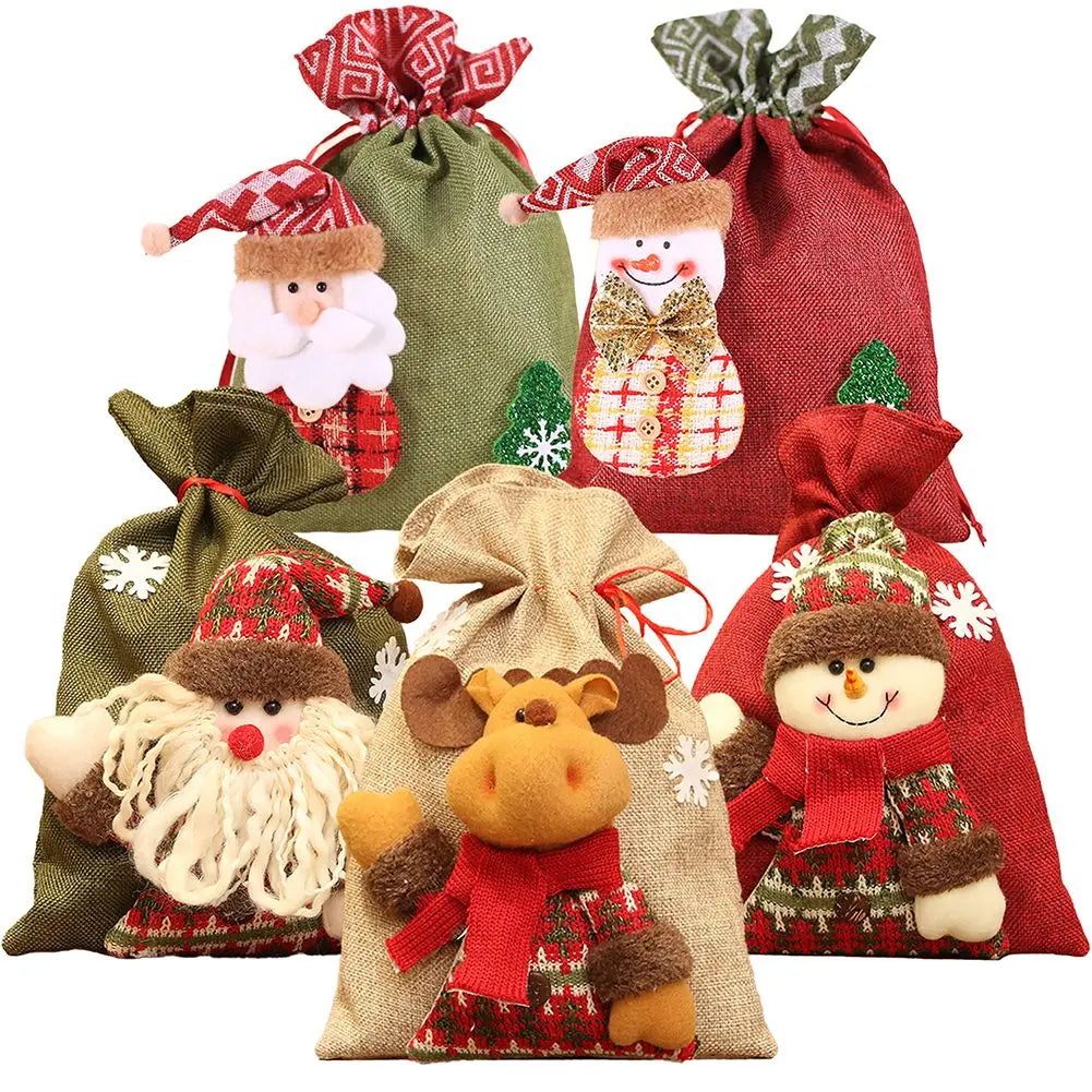 For Candy Storage Burlap Favor Bags Christmas Bags Festive Occasions 3D Santa Claus Bags Drawstring Bags Sustainable Wrapping