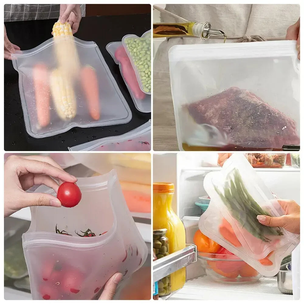 Thickened PEVA Food Bag Reusable Freezer Bag Food Storage Bags Ziplock Leakproof Fresh Snack Bag Food Grade Lunch Bag for Fridge