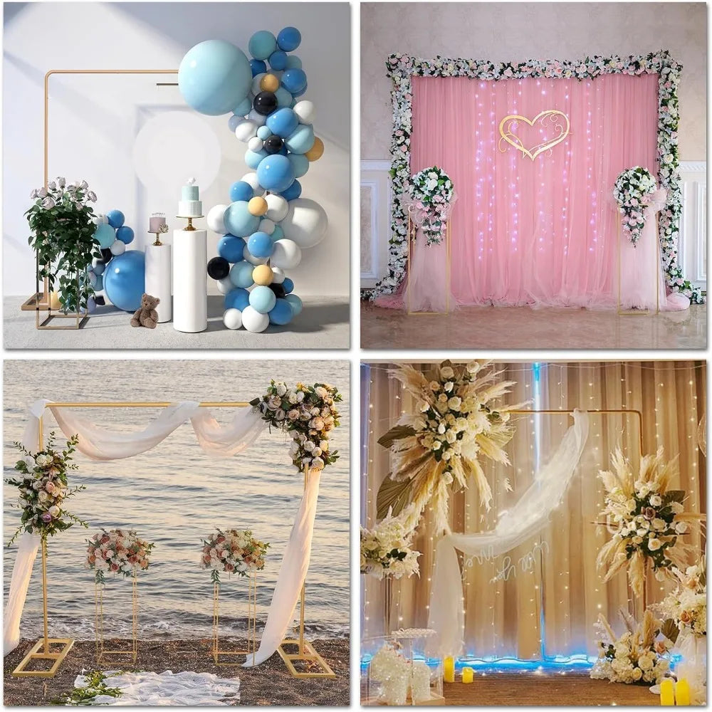 Wedding Arch Backdrop Stand, 7.2FT x 7.2FT Wedding Arches for Ceremony, Gold Balloon Arch Stand with Flower Stand for Wedding