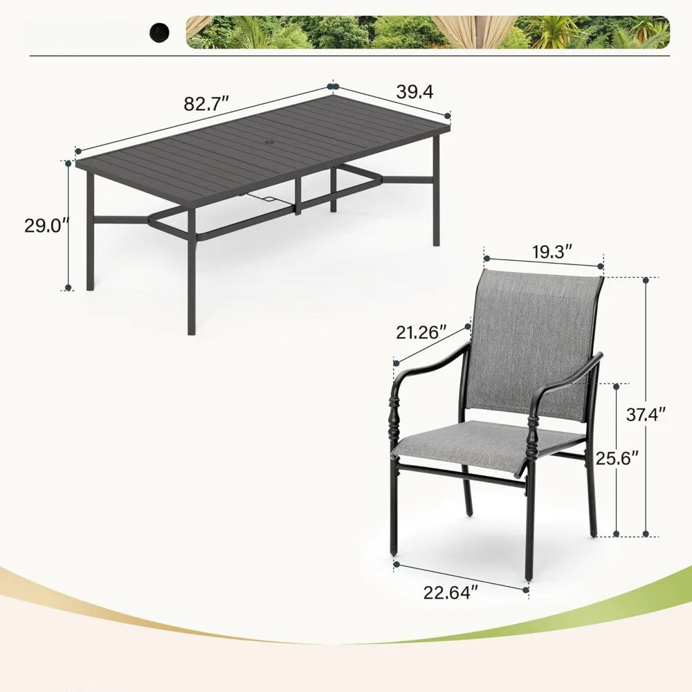 Patio Table and Chairs Dining Set,8Person 83" Rectangular Outdoor Dinings Tables and Textilene Chairs, Outdoor Dining Table Sets