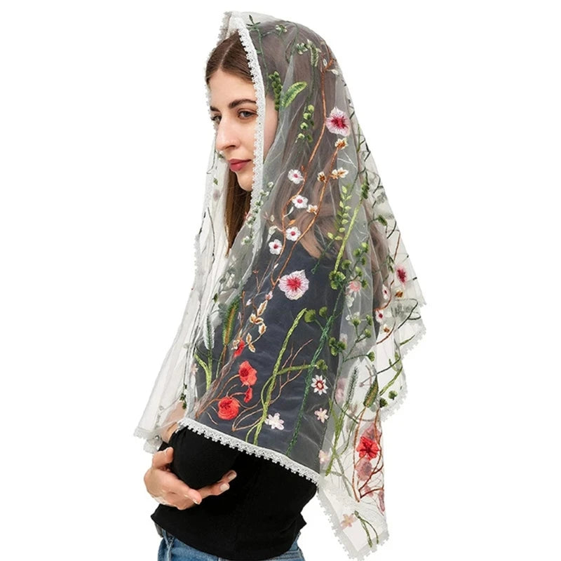 Embroidered Floral Shawl Floral sheer Shawl Headscarf Tudung Church Shawl Wraps For Women Hijab Headcovering Scarf DropShipping