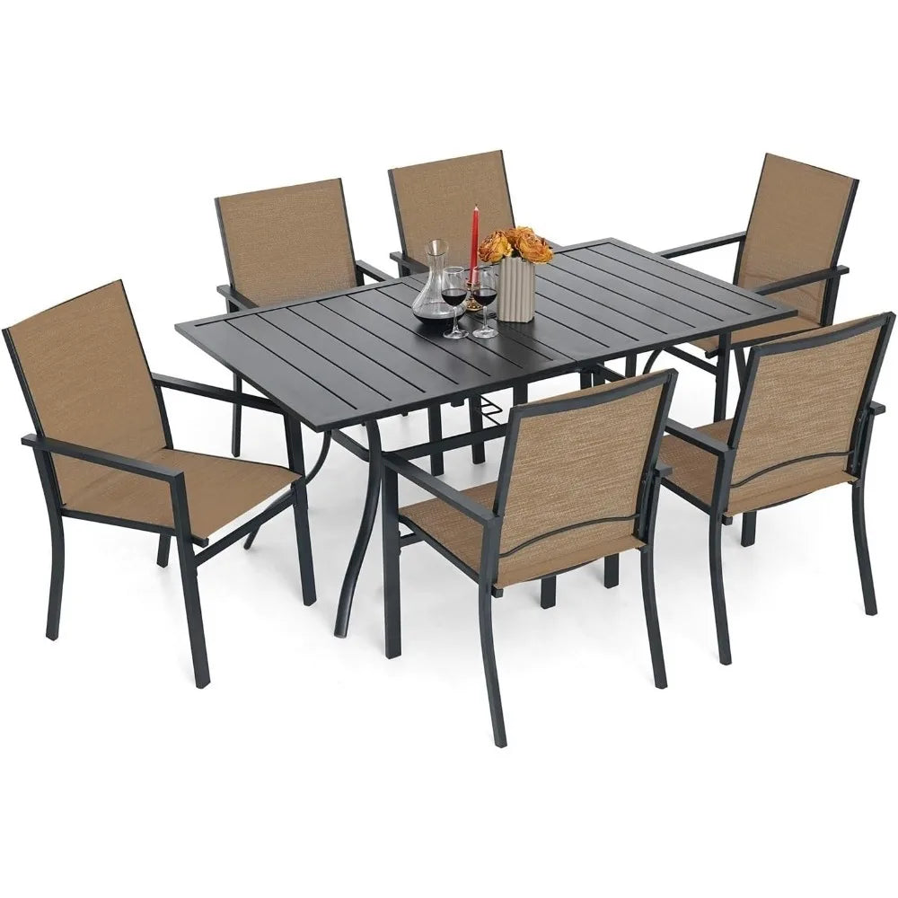 7-Piece Outdoor Patio Dining Set, 6 Textilene Chairs &1 Rectangular Dining Table for Backyard Front Porch,Outdoor Furniture Sets