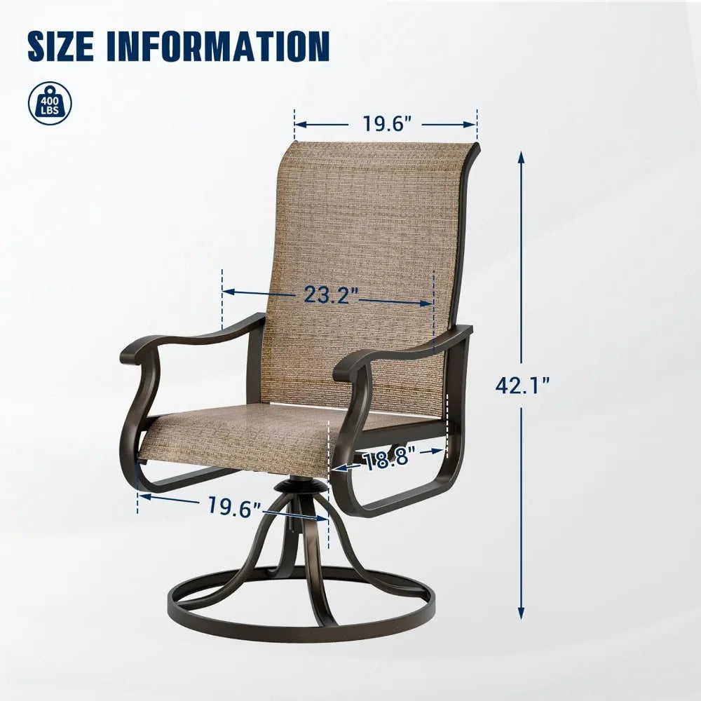 Patio Swivel Dining Chairs Set of 2, Outdoor Dining Chairs High Back with All Weather Breathable Textilene, Metal Rocking Frame