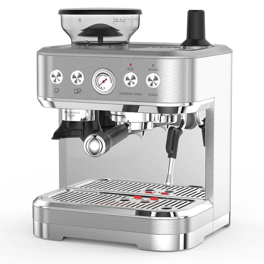 15 Bar Automatic Espresso Coffee Machine with Milk Frother and Grinder, Coffee Maker with Italian ULKA Pump, 2.5L Water Tank