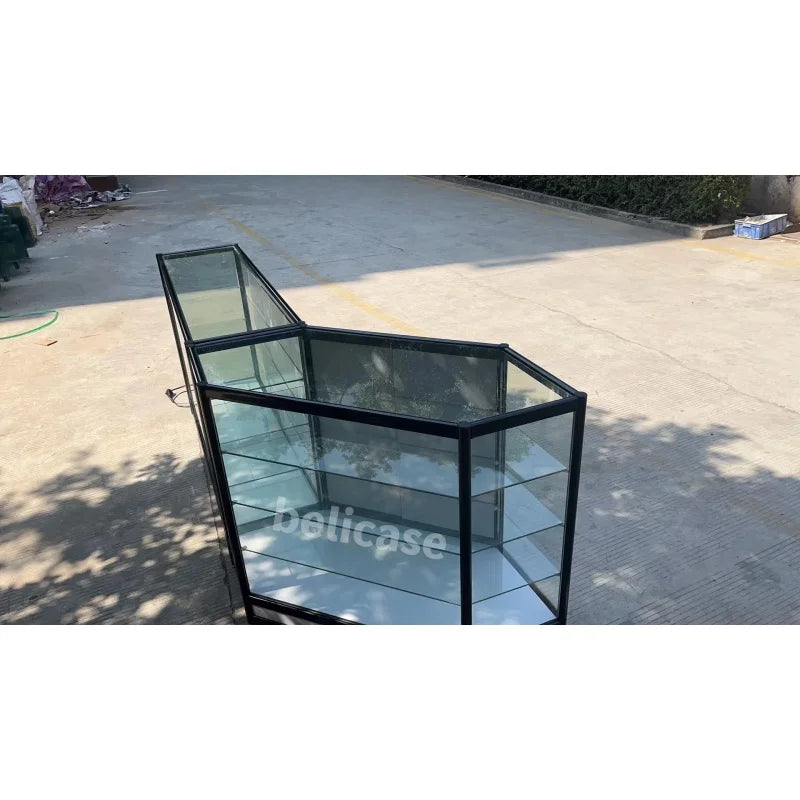 Custom, cheap boutique jewelry watch shop furniture glass cabinet with LED lights smoke shop aluminum frame glass corner showcas