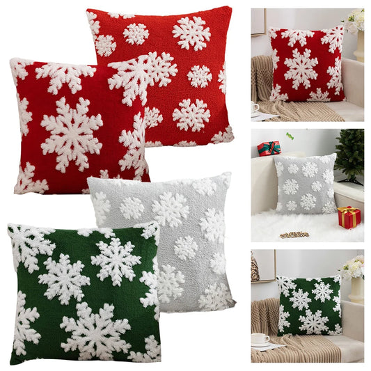 45CM Christmas Throw Pillowcase Without Core Green Red Snowflake Velvet Christmas Pillowcase Sofa Chair Pillow Decorative Cover