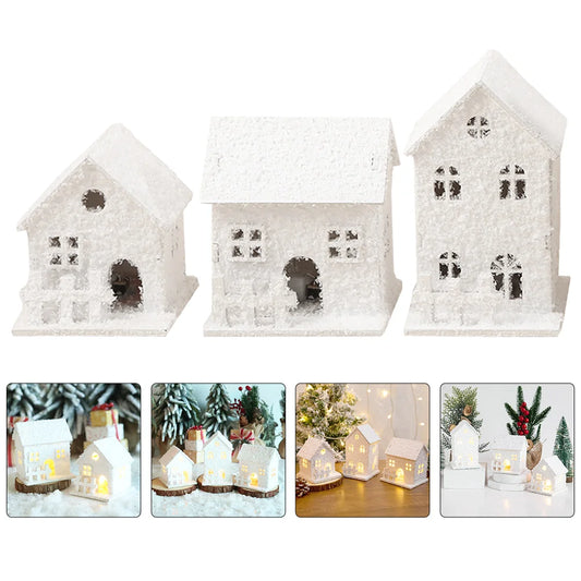 3 Pcs Small Christmas House Child Village Accessories Mini Houses Wooden Decorations Glow Ornament