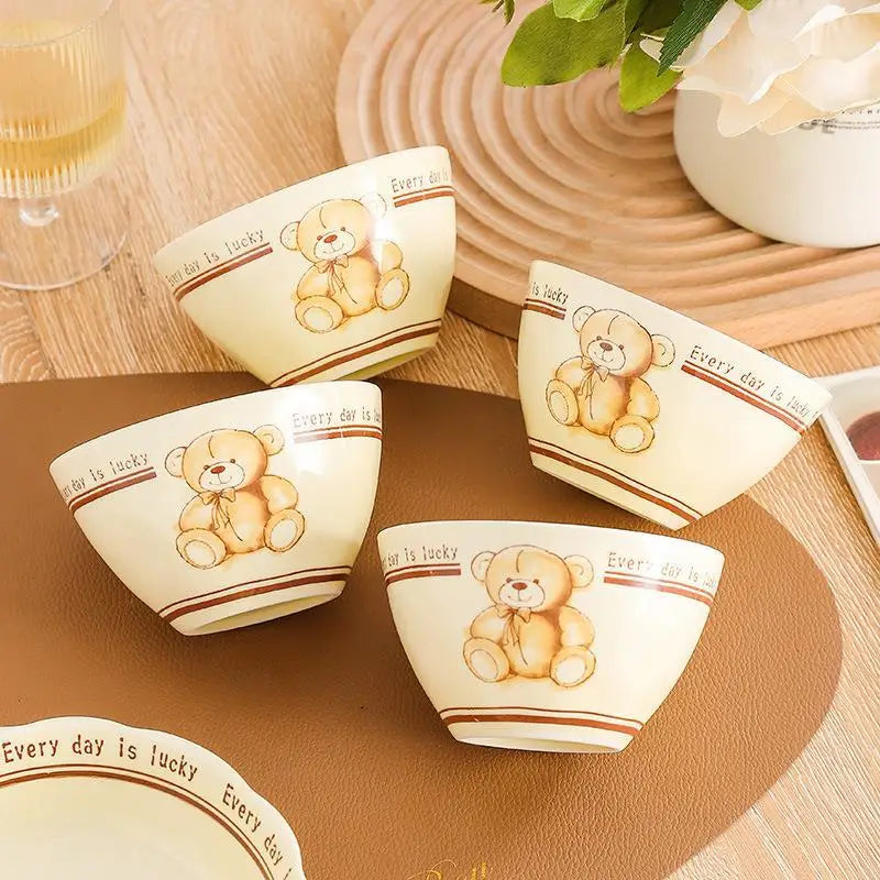 Household Bear Tableware Set Children's Cartoon Rice Bowl Staple Noodle Soup Pot Dinner Steak Plate Dinner Table Soup Tureen