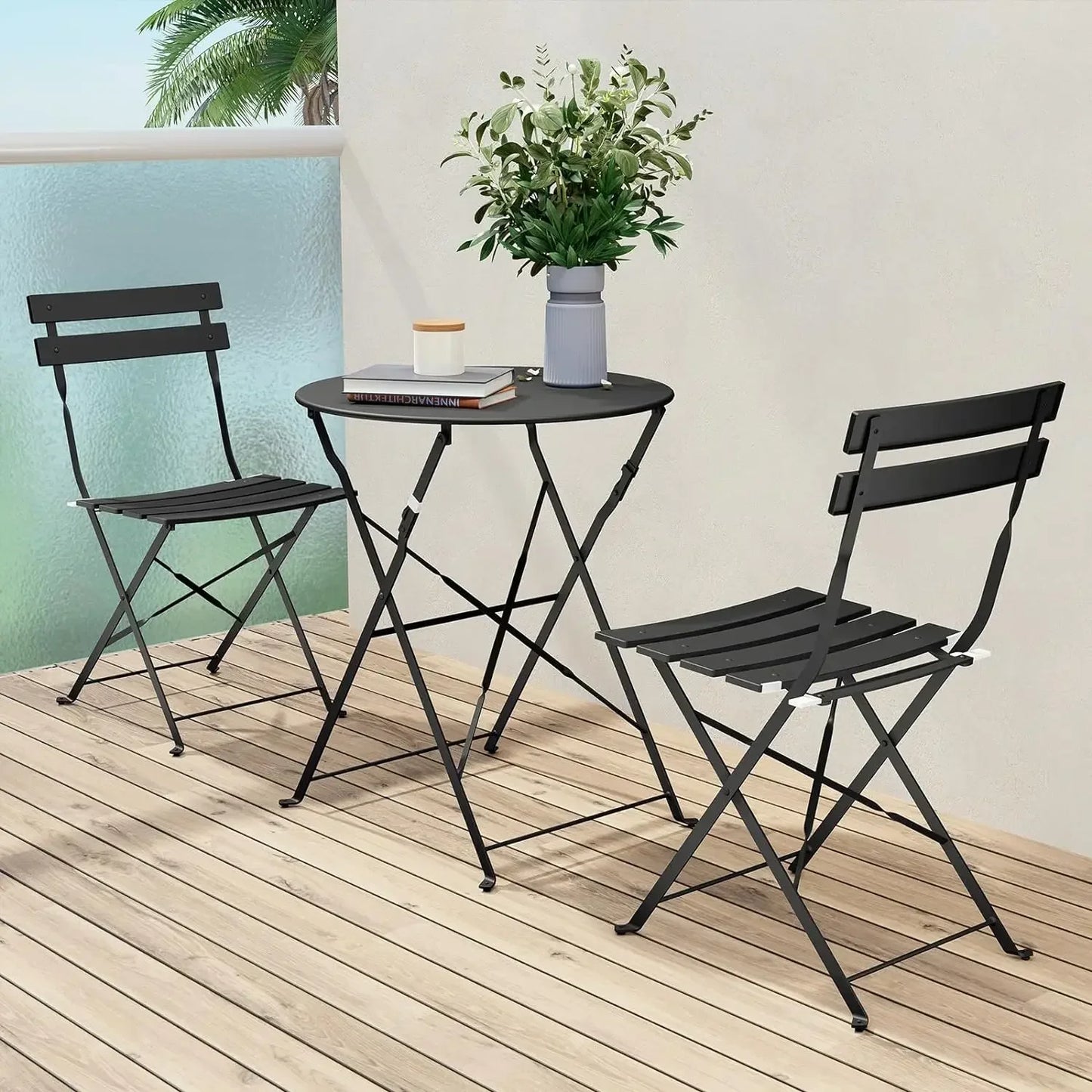 Folding Outdoor Furniture Sets with Premium Steel Frame, Portable Design for Bistro and Balcony, Free Shipping, 3 Pcs