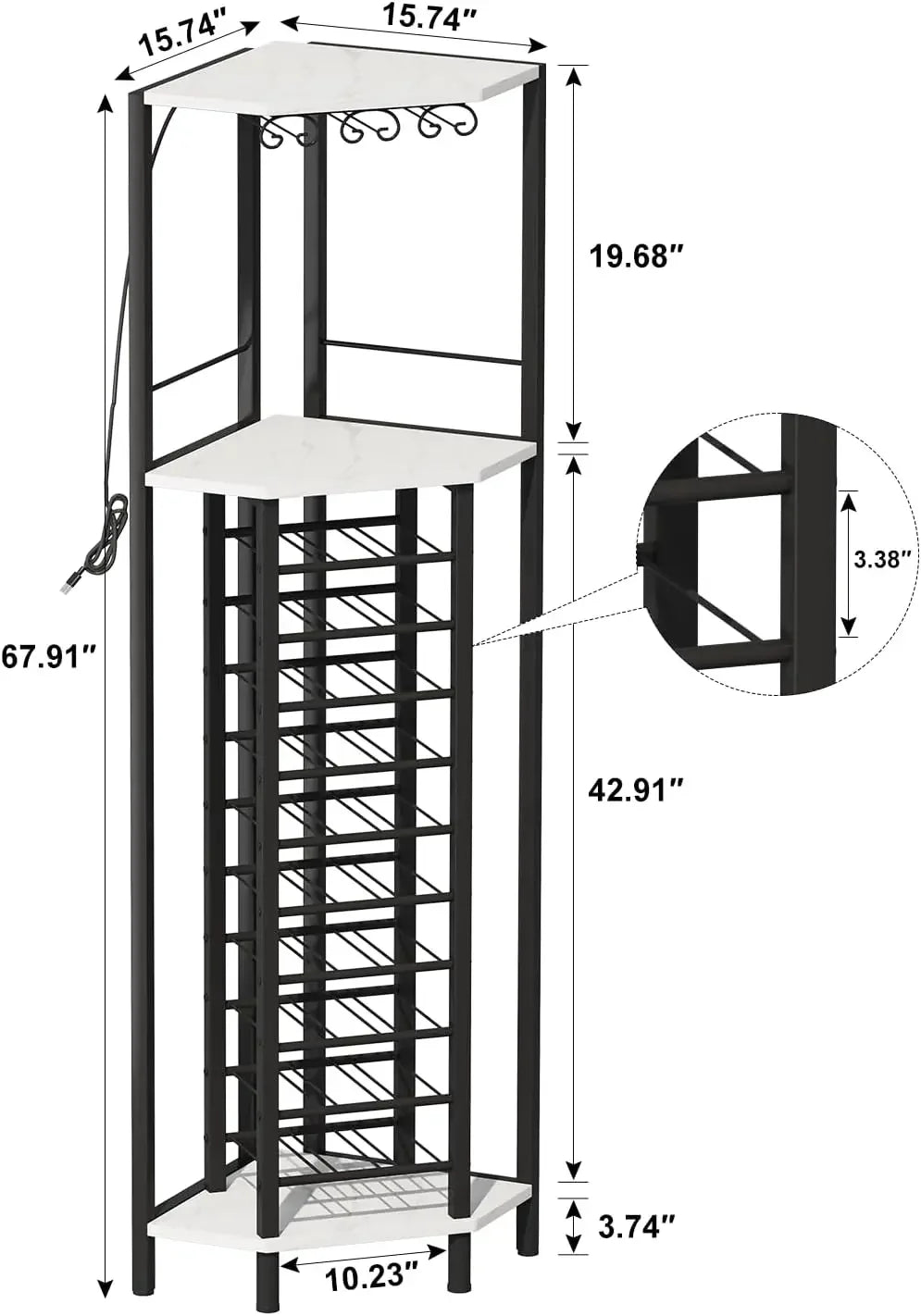 Wine Rack Freestanding Floor, Bar Cabinet for Liquor and Glasses, 4-Tier bar Cabinet with Tabletop, Glass Holder, Wine Storage