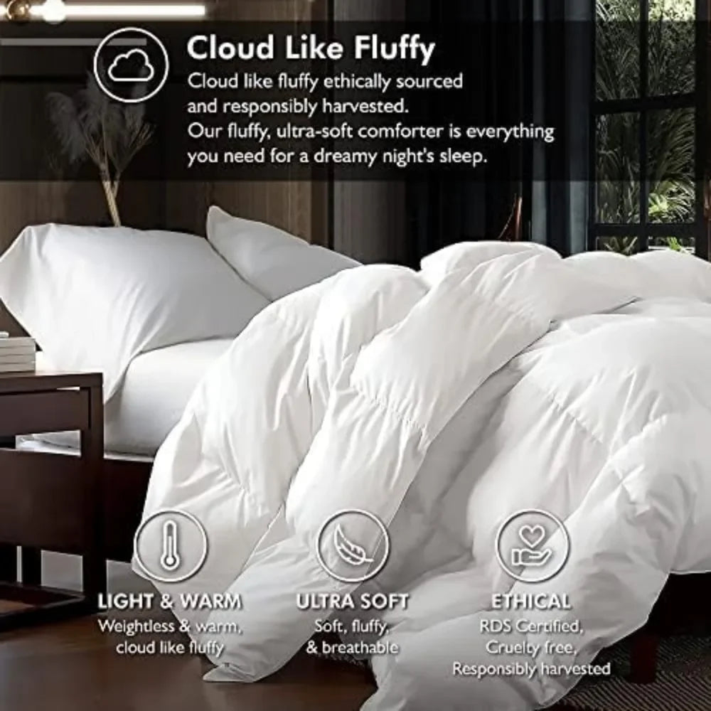 Luxurious King/California King Size Goose Down Fiber Waterfowl Feather Fiber Comforter Duvet, 100% Egyptian Cotton Cover,