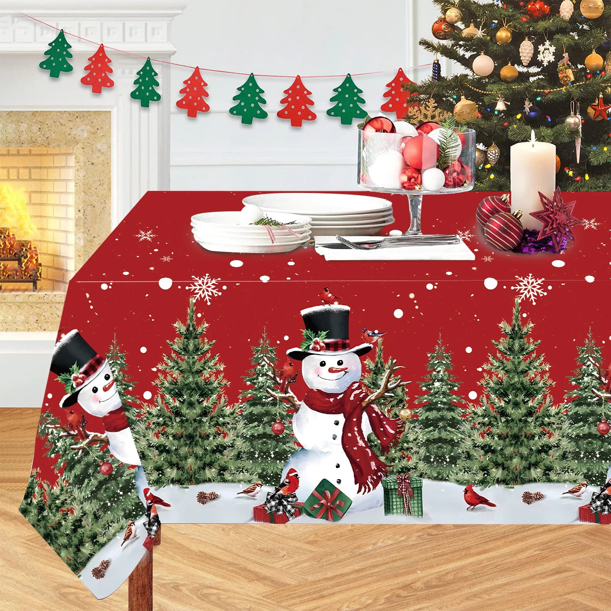 Christmas Tablecloth Merry Chirstmas Decoration For Home 2024 Xmas Snowflake Table Cloth Navidad Noel Notal New Year 2025 Dec