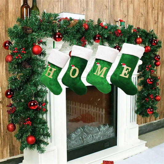 18in Christmas Stockings Letter A~Z Super Soft Plush Cuff Embroidered Xmas Stockings Decorations For Family Holiday Season Decor