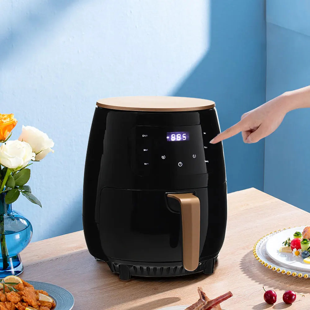 4L Black Electric Air Fryer With Non-Stick Basket LCD Digital Screen High-speed Hot Air Circulation