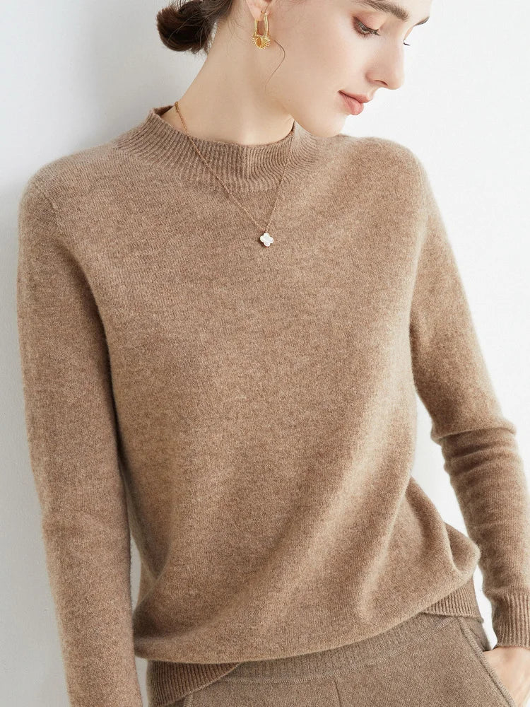 100% Merino Wool Cashmere Sweater Women Knitted Sweater Turtleneck Long Sleeve Pullovers Autumn Winter Clothing Warm Jumper Tops