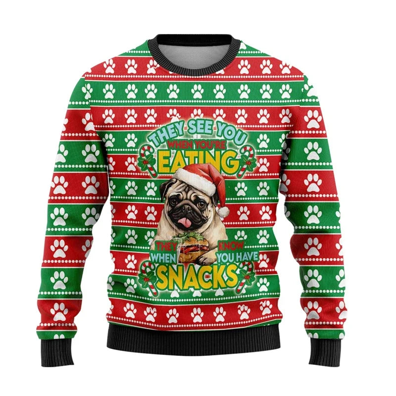 Kawaii Panda Pug 3D Print Unisex Long Sleeve Sweater Funny Animal Crewneck Sweatshirts Casual Ugly Christmas Pullovers Cute Tops