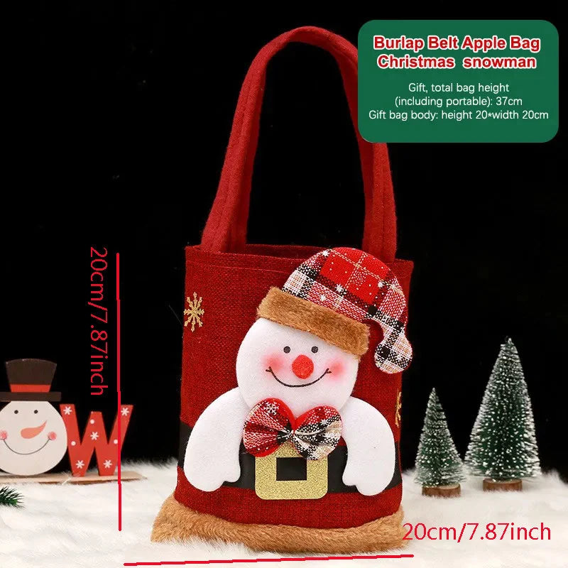 New Christmas Santa Sack Children's Christmas Gifts Candy Stocking Bag Elegant Santa Claus Printed Linen Christmas Candy Bag