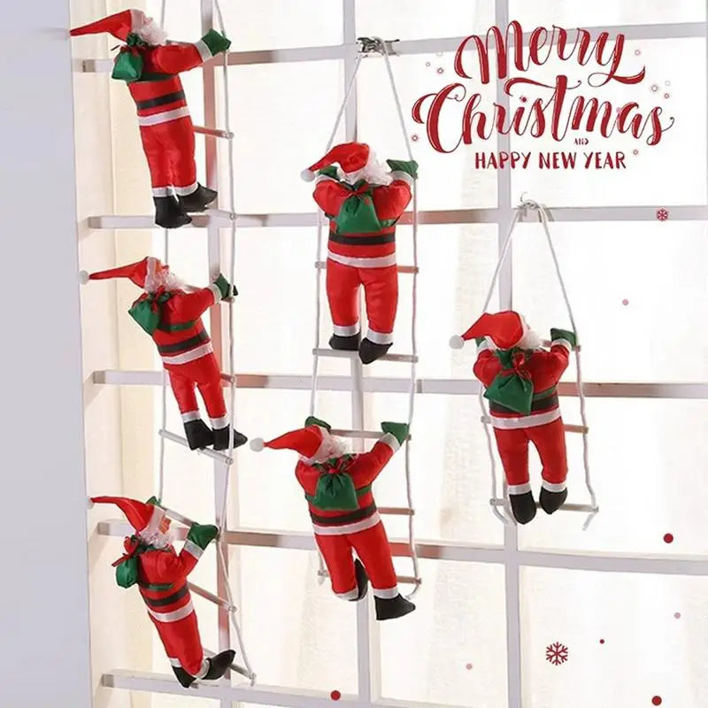 Santa Claus Climbing Ladder Tree Wall Hanging Climbing With Rope Pendants New Year Decoration Rope Doll Household Accessories