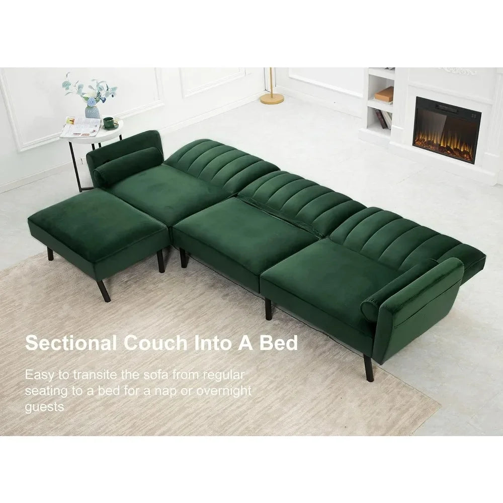 Velvet Sectional Convertible Sofa with Chaise, 106.5" L Shape Sectional Sofa Couch with USB,L Shape Sofa