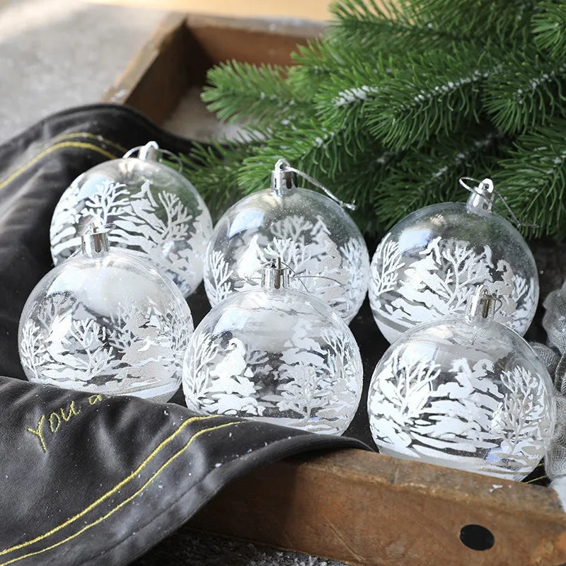 6pcs Transparent Snow Christmas Balls Pendants for 6cm Christmas Tree Decoration Clear Baubles Hanging Ornaments Xmas Navidad