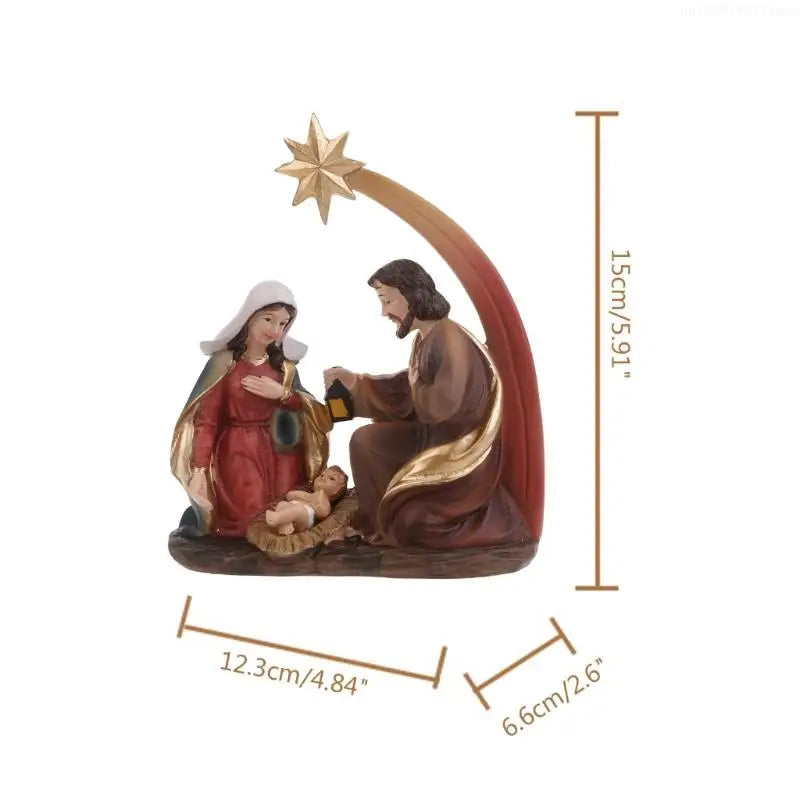 Holy Family Statue Christmas Nativity Set Religious Figurine with Star Resin Ornament Gifts Home Decor Resin Material R7UB