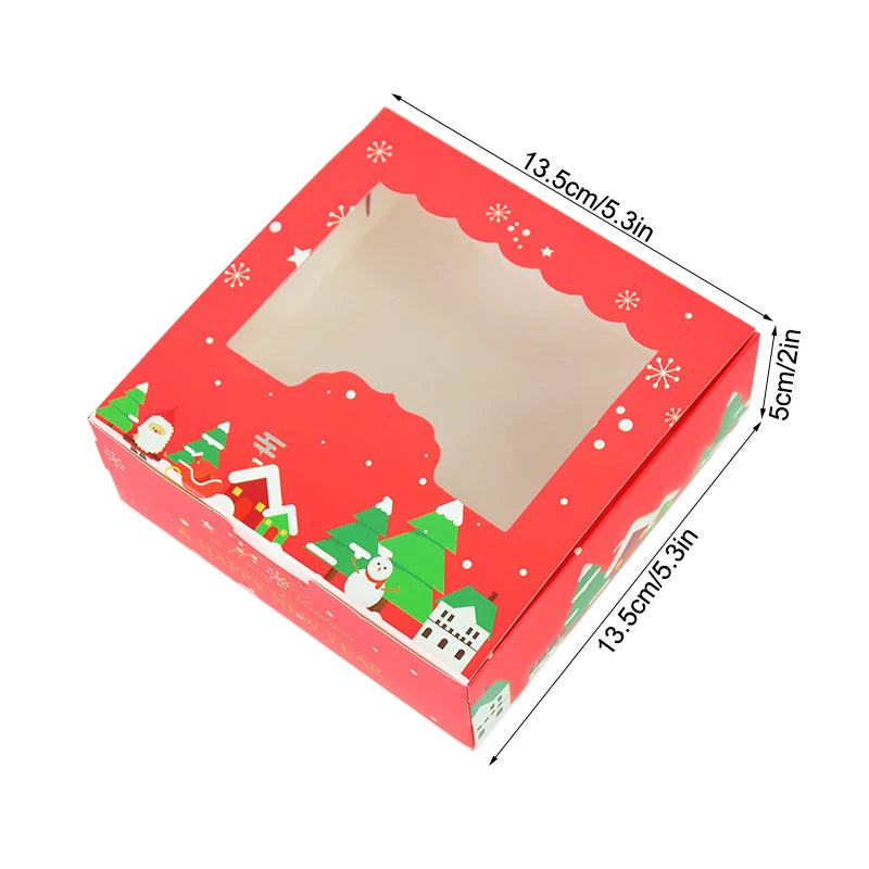 10/5Pcs Christmas Cookie Box with Window Candy Chocolate Biscuit Packaging Boxes Xmas Gift Wrapping New Year Party Treat Box