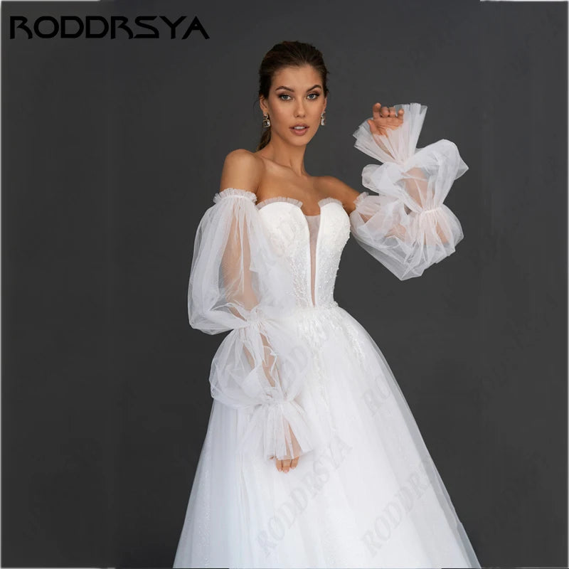 RODDRSYA Strapless Removable Sleeve Wedding Dress For Women Romantic Backless A-line Bridal Party Sexy Sleeveless Bride Gowns