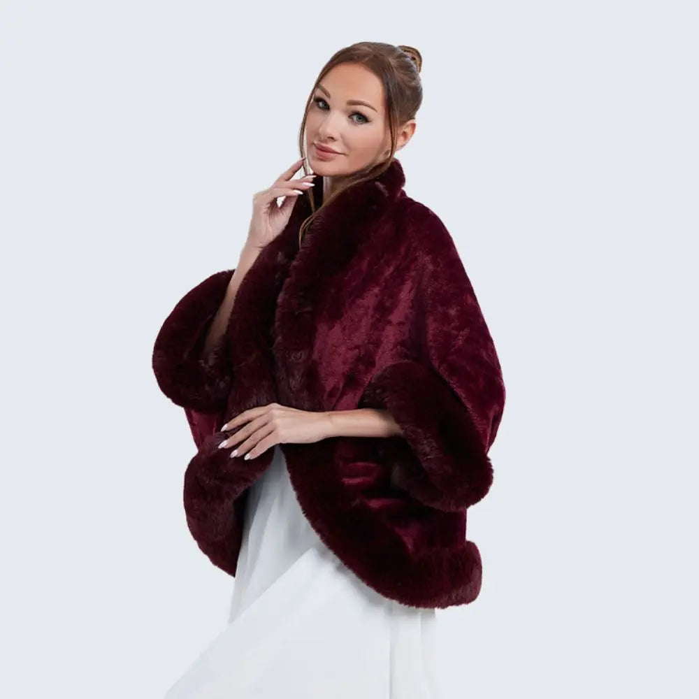 Trendy Winter Warm Plush Shawl Thicken With Sleeves Faux Fur Collar Shawl Coat Cardigan Cape