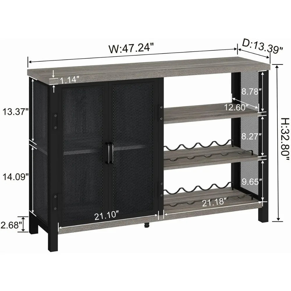 Industrial Home Bar Cabinet with Wine Rack,Coffee Bar Cabinet with Storage (47 Inch, Grey Oak)