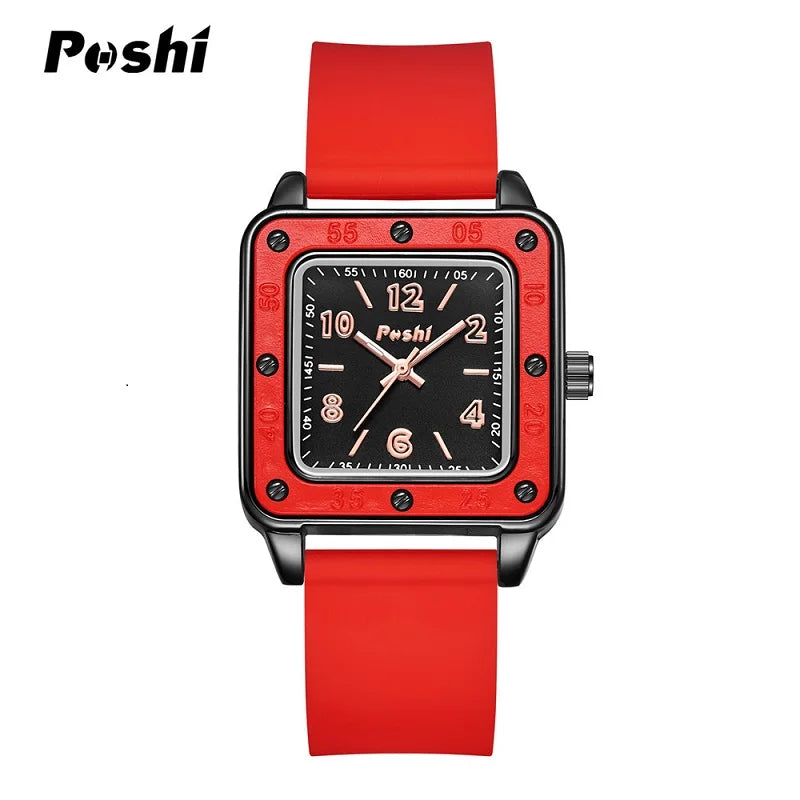 POSHI New Watch for Women Fashion Casual Quartz Wristwatches Silicone Strap Green Dial Women's Business Watches Montre Femme