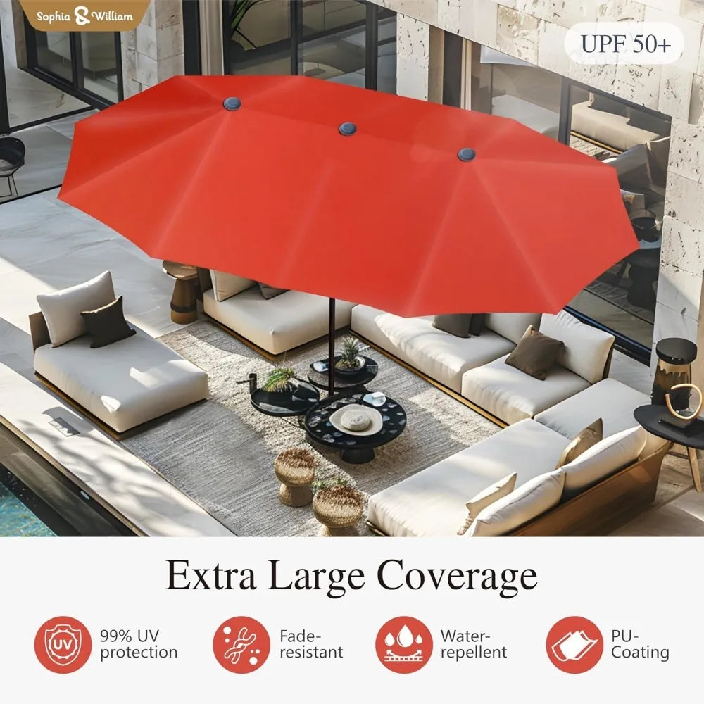 7 Pieces Outdoor Patio Dining Set, with 13ft Umbrella for 6 People, Patio Table ,Cushioned Rattan Chairs,Garden Furniture Sets