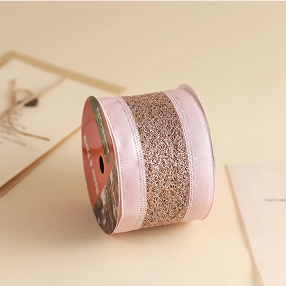 10 Yards Christmas Ribbons Rose Gold Wired Edge Bow Material Imitation Hemp Material Christmas Gift Packaging