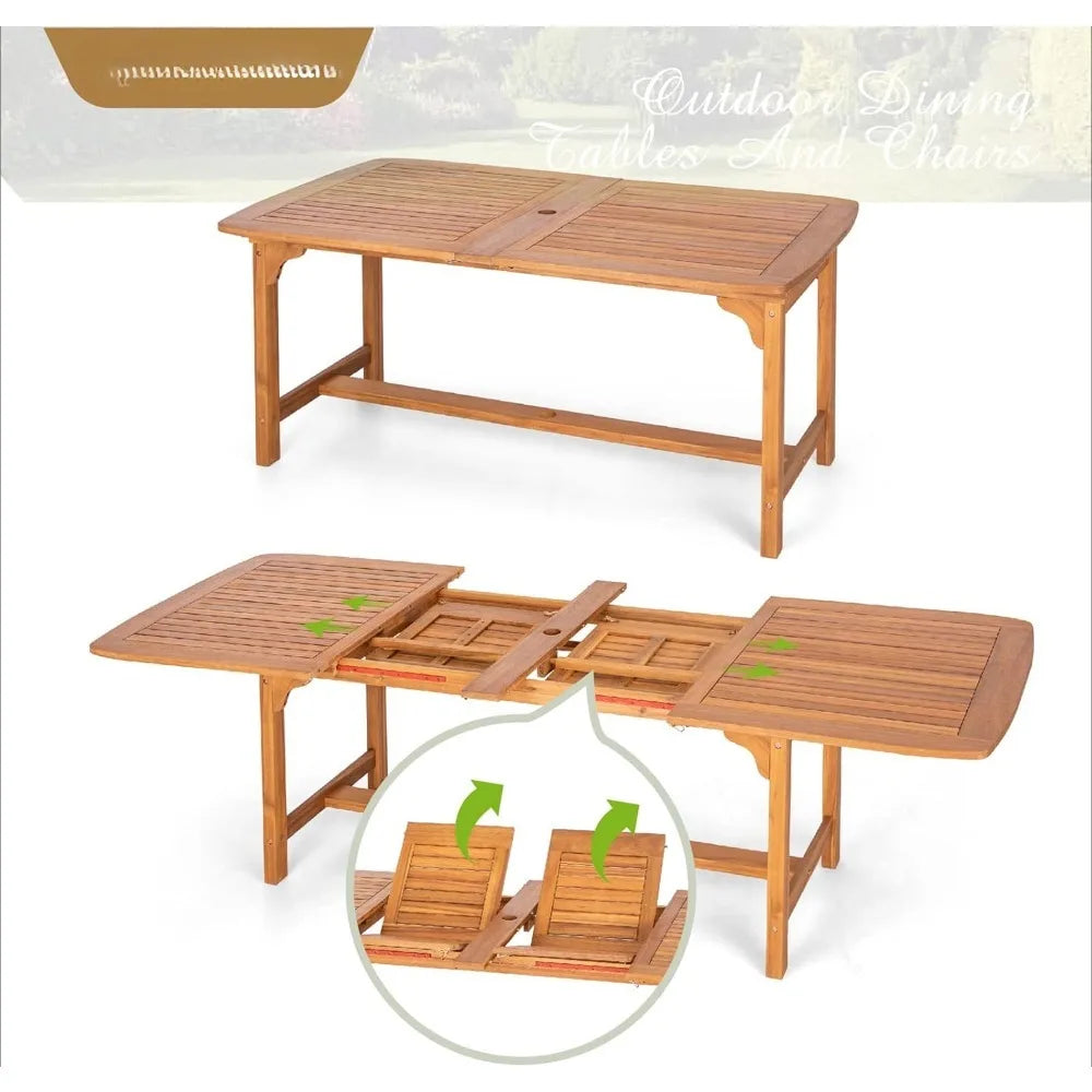 Patio Outdoor Table and Chairs Set, Acacia Wood Table Expandable with Hole and Chairs,9 Pieces Patio Table Sets