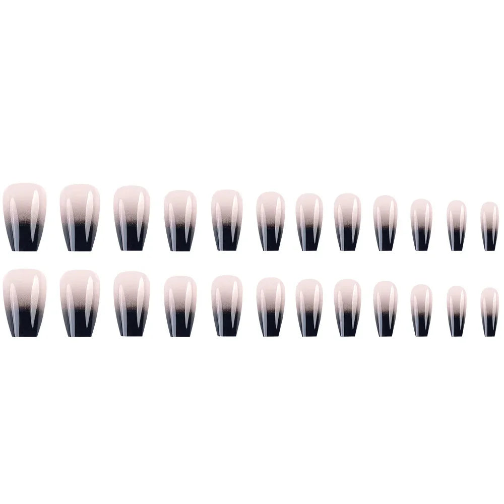 24pc Press on Nails Black Gradient Ballet False Nail French Ballerina Fake Nails Hot Girl Short Detachable DIY Manicure Nail Tip