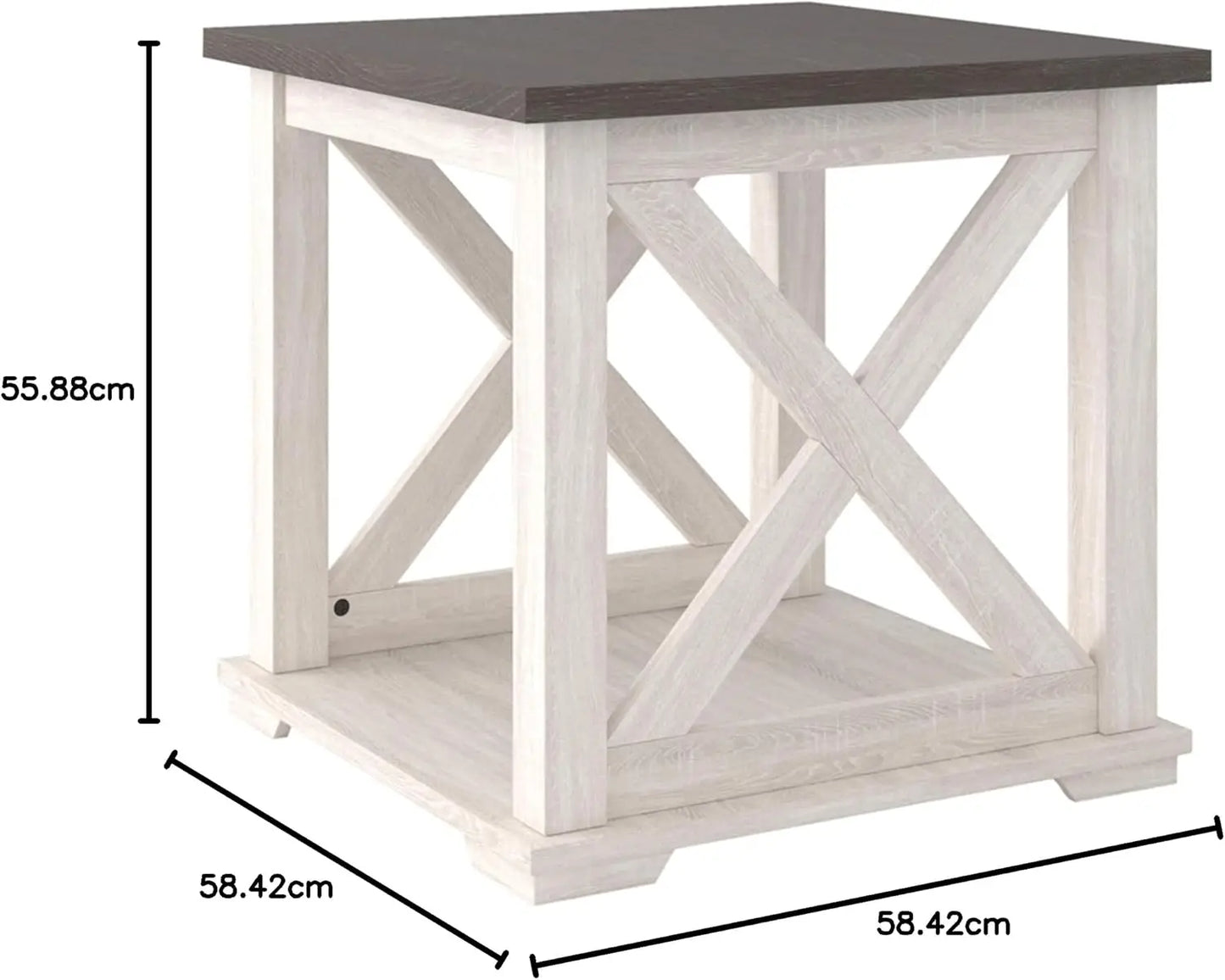 Square Modern Farmhouse End Table, Two Tone White & Brown