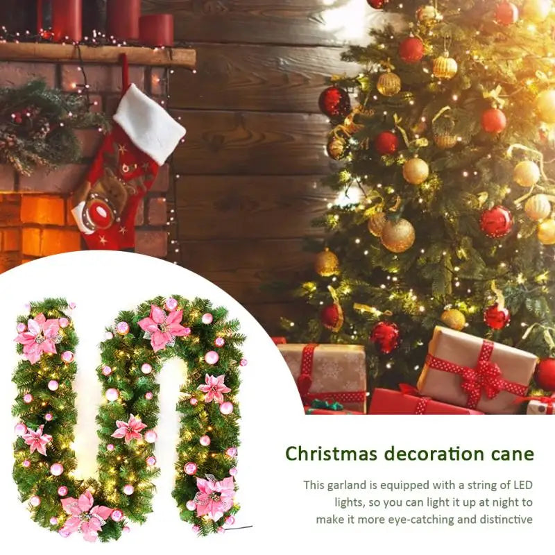 2.7m LED Light Christmas Rattan wreath Luxury Christmas Decorations Garland Decoration Rattan with Lights Xmas Home Party