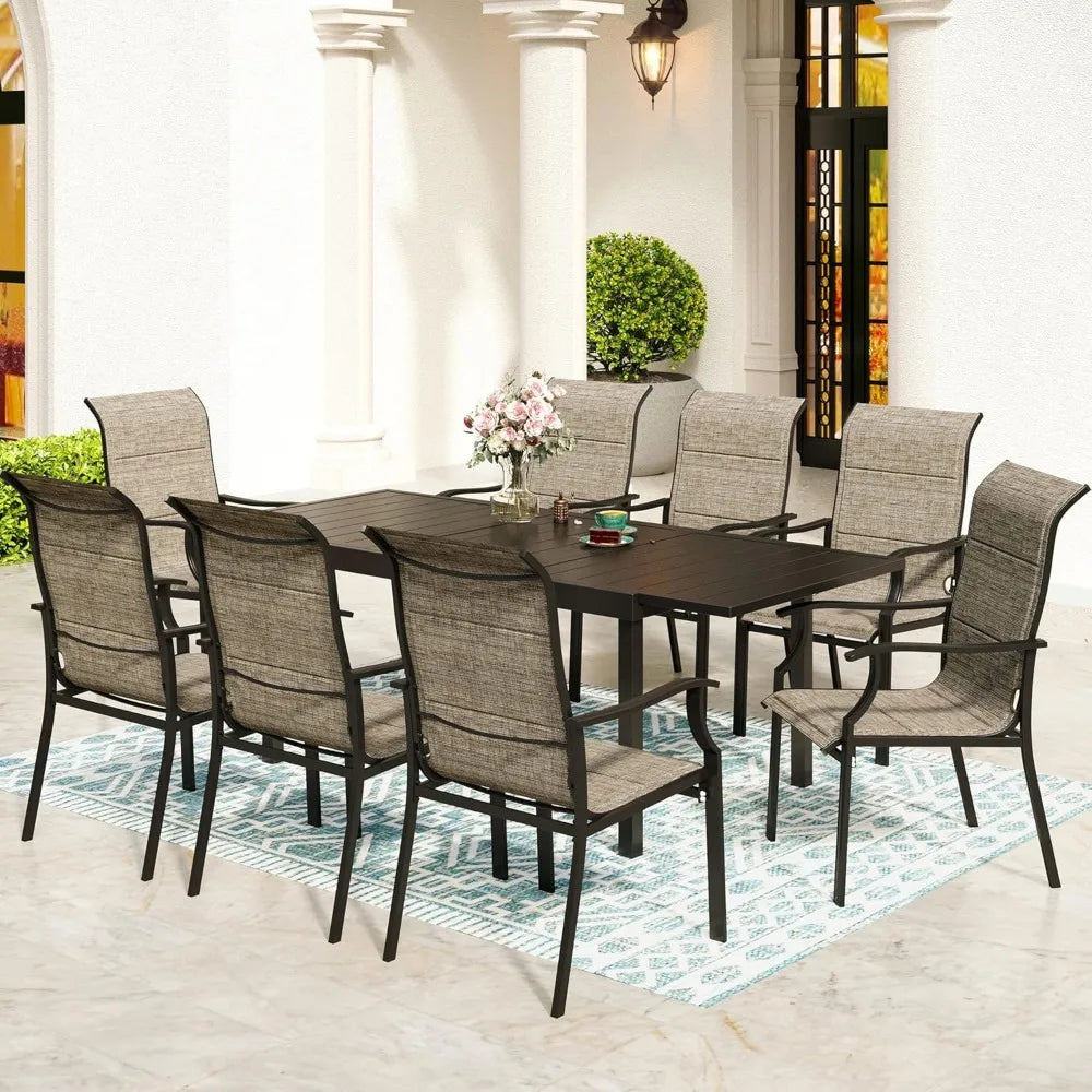 9 Piece Patio Dining Sets, with Rectangular Patio Dining Table and 8 Patio Dining Chairs, Metal Outdoor Table and Chairs Set